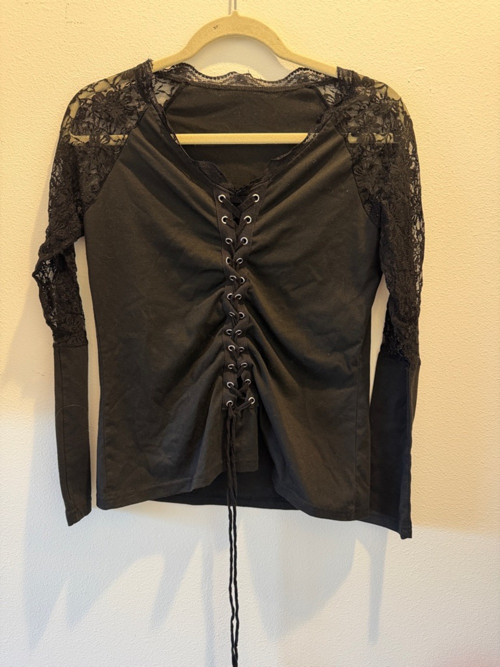 Black Lace-Shoulder Lace-Up Women's Top
